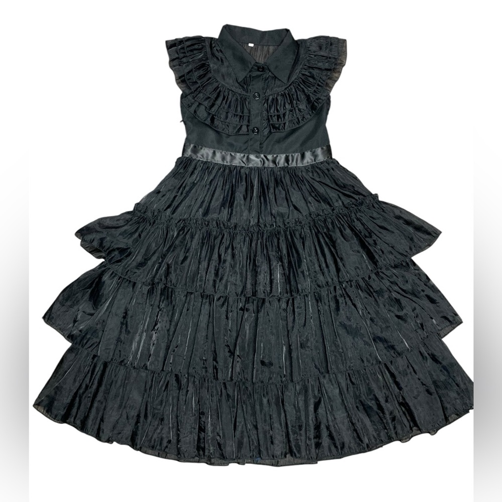 NNJXD, RARE! Silky Black Ruffle Dress